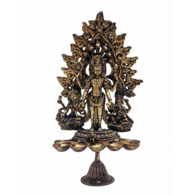 Handcrafted Panas Oil Lamp Statue – Antique Patina Finish | Traditional Nepali Sukunda