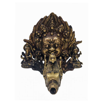 Traditional Dhunge Dhara Copper Sculpture with Mahakala Bhairava Motif – Antique Finish
