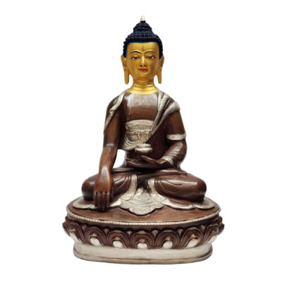 Shakyamuni Buddha Statue – Silver Plated and Chocolate Oxidized, Face Painted