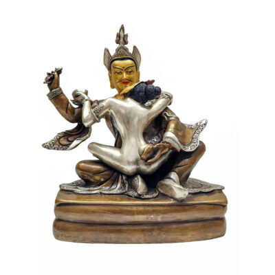 Padmasambhava Shakti Statue – Buddhist Handmade, Silver and Chocolate Oxidized, Face Painted