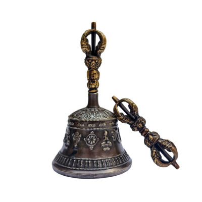 Bell and Dorje Vajra – High-Quality Bronze Ritual Set with Antique Patina Finish