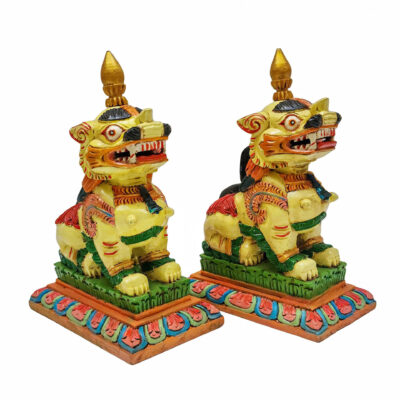 Temple Lion Set – Hand-Painted Wooden Sculpture