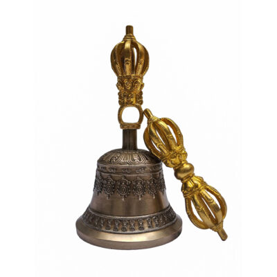 Dehradun Bell and Dorje Vajra – Handcrafted Bronze Ritual Set (Antique Finish)