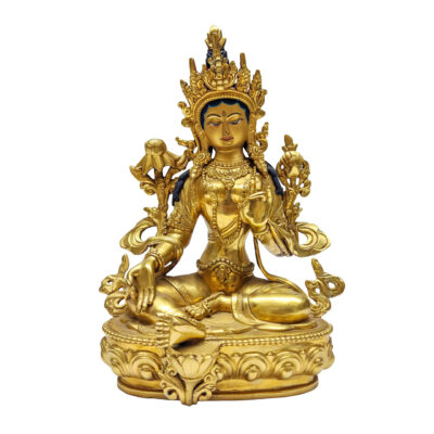 Green Tara Statue – Handcrafted Copper, Gold-Plated, Face-Painted (Old Stock)