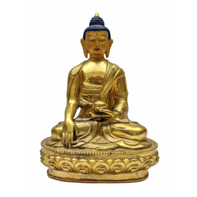 Shakyamuni Buddha Statue – Gold-Plated, Face-Painted, Handcrafted Copper (Old Stock)
