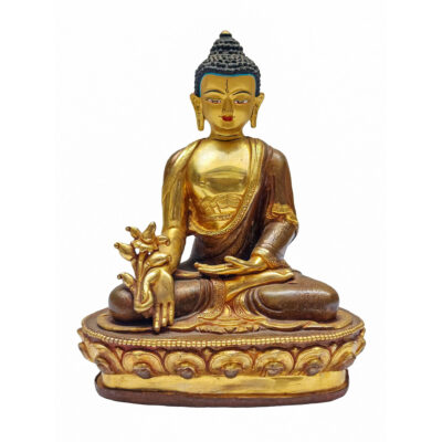 Medicine Buddha Statue – Partially Gold-Plated, Face Painted, Handmade Copper (Old Stock)