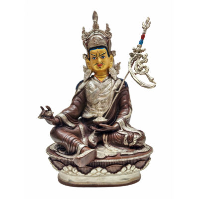 Padmasambhava / Guru Rinpoche Statue – Silver Plated & Chocolate Oxidized, Face Painted