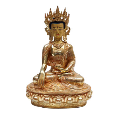 Crown Shakyamuni Buddha – Full Fire Gold-Plated, Face Painted | Handcrafted Copper Statue