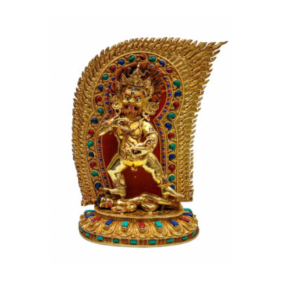 Black Jambhala – Full Gold Plated Buddhist Handmade Statue with Stone Setting and Face Painted