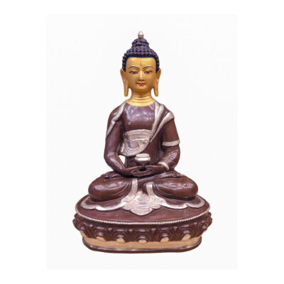 Amitabha Buddha, Buddhist Handmade Statue, Silver Plated And Chocolate Oxidized, Face Painted