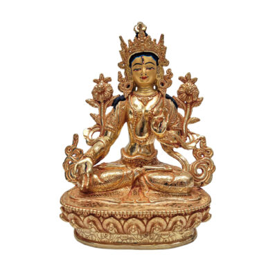 White Tara Statue | Full Gold-Plated | Face Painted | Handmade Copper Sculpture