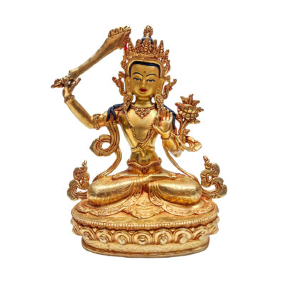 Manjushri Statue | Handmade Copper | Gold-Plated with Painted Face