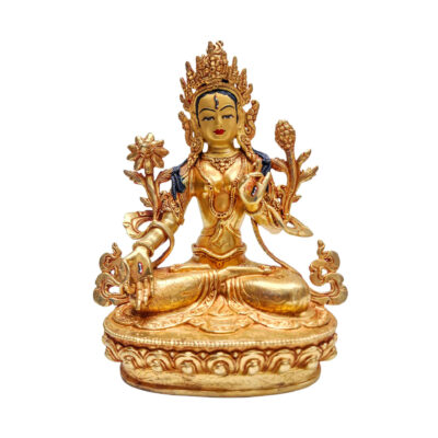 White Tara Statue | Buddhist Handmade | Gold Plated with Painted Face