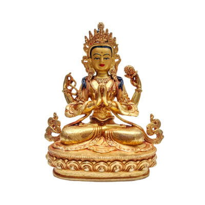 Chenrezig Statue | Buddhist Handmade | Gold Plated with Painted Face