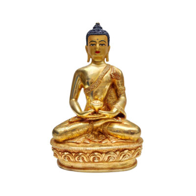 Amitabha Buddha Statue | Handmade Copper Sculpture | Full Fire Gold Plated with Hand-Painted Face