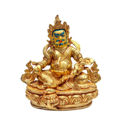 Yellow Jambhala Statue | Handmade Copper Sculpture | Fire Gold Plated with Hand-Painted Face