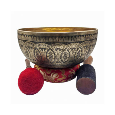 Jambati Singing Bowl – Hand-Beaten, Fine Etched Design, Seven Metal Bronze | Authentic Himalayan Sound Healing Instrument
