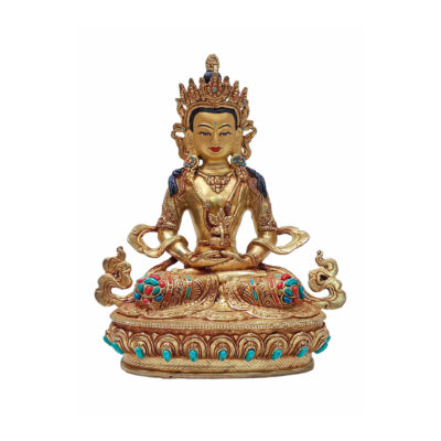 Aparimita Buddha Statue | Handcrafted Buddhist Sculpture | Full Fire Gold Plated | Face Painted with Stone Inlay