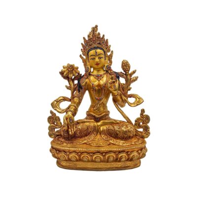 White Tara — Buddhist Handmade Statue | Gold Plated and Face Painted | HME31047
