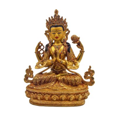 Chenrezig, Buddhist Handmade Statue, Gold Plated and Face Painted