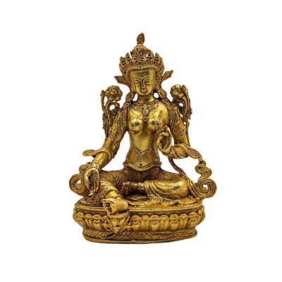 Green Tara Statue – Full Gold Plated, Ceramic Molding