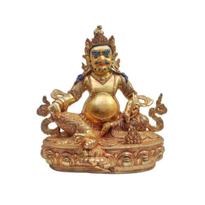 Yellow Jambhala – Buddhist Handmade Statue, Gold Plated and Face Painted