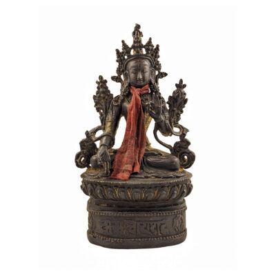 White Tara, Buddhist Statue, Antique, Chocolate Oxidized