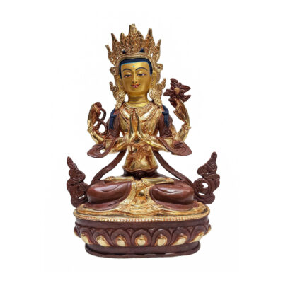 Chenrezig, Buddhist Handmade Statue, Partly Gold Plated and Face Painted